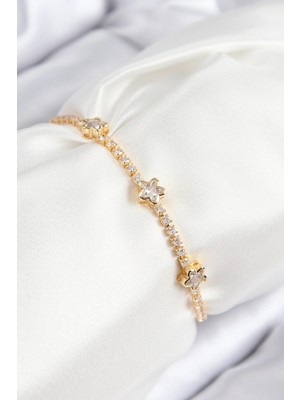 Uravas Store Pirinç Zirkon Taşlı Yıldız Model Gold Renk Asansörlü Kadın Bileklik