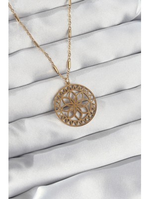 Uravas Store 316L Çelik Zincir Gold Renk Lotus Model Kolye