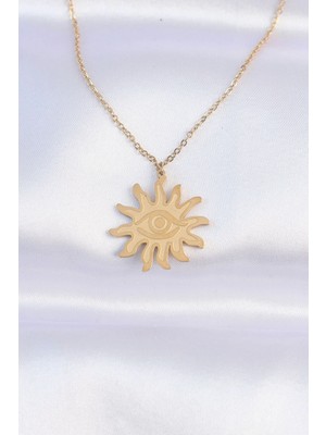 Uravas Store 316L Çelik Zincir Gold Renk Göz Güneşi Tasarımlı Kolye
