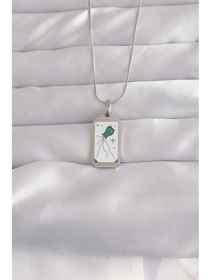 Uravas Store 316L Çelik Gümüş Renk Beyaz Mineli Tarot Kolye