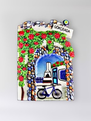 Mundy Gökçeada Polyester Kabartmalı Magnet 5,5 x 7 cm Dekoratif Hediyelik Buzdolabı Süsü (KOD:1555)