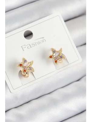 Uravas Store Pirinç Zirkon Taşlı Yıldız Model Gold Renk Çocuk Küpe