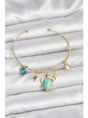 Uravas Store Caretta Caretta Charmlı Gold Renk Kadın Bileklik