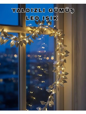 Uravas Store Pilli Gümüş Yaprak LED Işık Ev Içi ve Yılbaşı Dekor Aydınlatması
