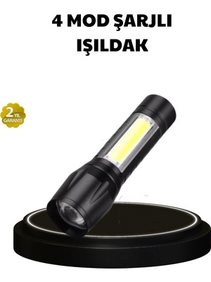 Uravas Store 4 Mod Şarjlı Işıldak | Ultra Güçlü Cree LED | Su Geçirmez Alüminyum Gövde