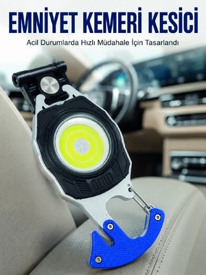 Uravas Store Şarjlı Acil Durum Feneri Elektronik Çakmak Tornavida ve Emniyet Kemeri Kesicili Taşınabilir El Feneri