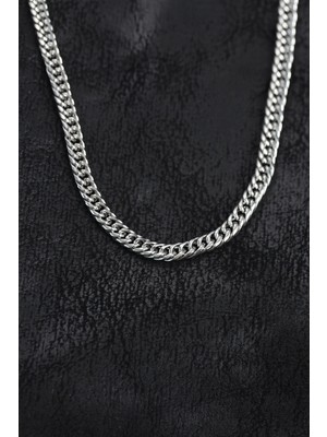 Uravas Store 316L Çelik Gümüş Renk Curb Model Zincir Erkek Kolye