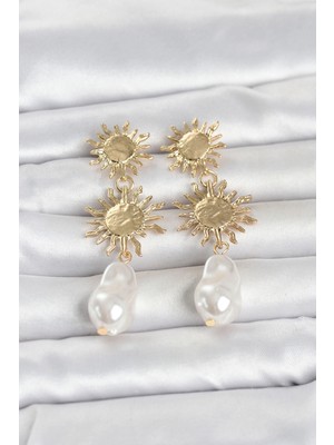 Uravas Store Gold Renk Pirinç Güneş Model Detaylı Kadın Küpe