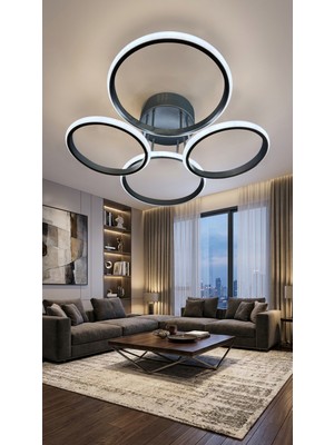 G-Light 4 Lü Yuvarlak Siyah Modern Plafonyer LED Avize