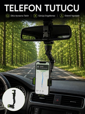 Uravas Store Araç Içi Dikiz Aynası Telefon Tutucu 360° Dönebilen Katlanabilir