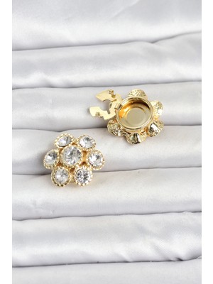 Uravas Store Zirkon Taşlı Çiçek Model Düğme Veya Manşet Broşu