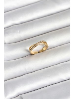 Uravas Store 316L Çelik Gold Renk Zirkon Taşlı Kadın Yüzük