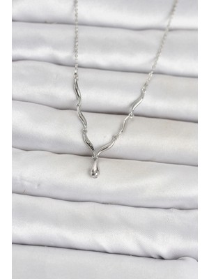 Uravas Store Pirinç Gümüş Renk Damla Model Kadın Kolye