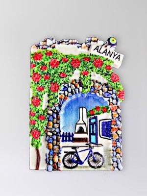 Mundy Alanya Polyester Kabartmalı Magnet 5,5 x 7 cm Dekoratif Hediyelik Buzdolabı Süsü (KOD:1570)