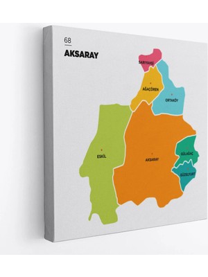 Trezon Aksaray Ili ve Ilçeler Haritası Dekoratif Kanvas Tablo 1260