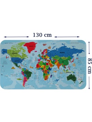 Trezon Türkçe Eğitici Ülke ve Başkent Okyanus Detaylı Atlası Dünya Haritası Duvar Sticker -85X130-3866