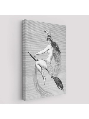 Trezon Süpürgedeki Cadı, Gotik Sanat Çıplak Cadı Duvar TABLOSU-5190
