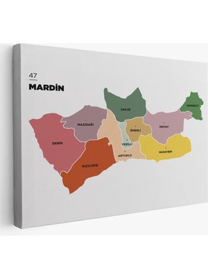 Trezon Mardin Ili ve Ilçeler Haritası Dekoratif Kanvas Tablo 1416
