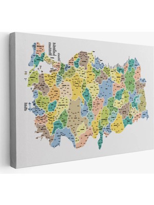 Trezon Türkiye Haritası Kanvas Tablo Il ve Ilçeli Ayrıntılı Eğitici Dekoratif Tablo 3046