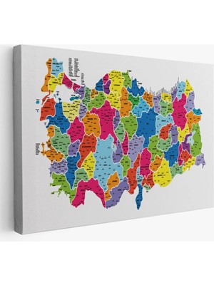 Trezon Türkiye Haritası Kanvas Tablo Il ve Ilçeli Ayrıntılı Eğitici Dekoratif Tablo 3033