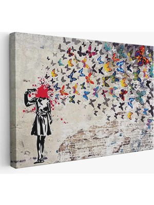 trezon banksy kelebek kanvas tablo, kelebek kız  tablosu-5389