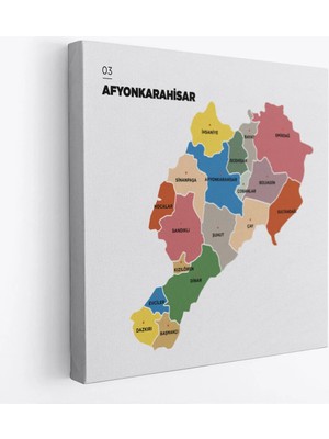 Trezon Afyonkarahisar Ili ve Ilçeler Haritası Dekoratif Kanvas Tablo 1253
