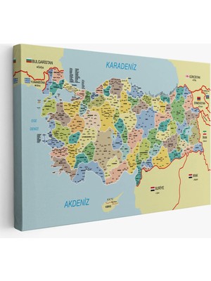 Trezon Türkiye Haritası Kanvas Tablo Il ve Ilçeli Ayrıntılı Eğitici Komşulu Tablo 3018