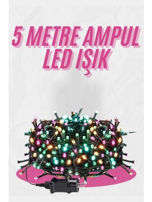 Uravas Store Mey Ithalat® 5 Metre Ampul LED Işık Renkli Rgb Çok Renkli LED Aydınlatma