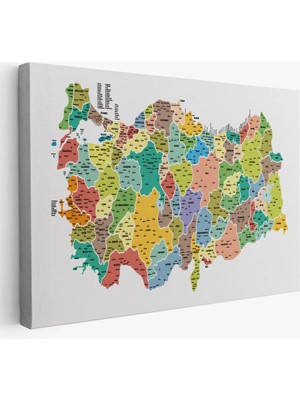 Trezon Türkiye Haritası Kanvas Tablo Il ve Ilçeli Ayrıntılı Eğitici Dekoratif Tablo 3034