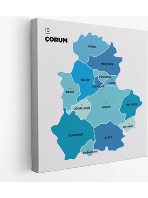Trezon Çorum Ili ve Ilçeler Haritası Dekoratif Kanvas Tablo 1317