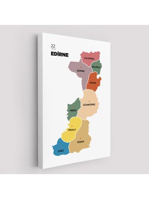 Trezon Edirne Ili ve Ilçeler Haritası Dekoratif Kanvas Tablo 1328