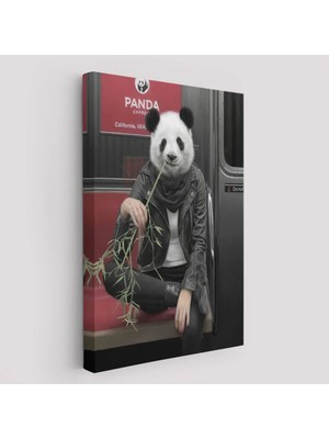 Trezon Gerçek Metroda Panda Başlı Insan Kanvas TABLO-5228