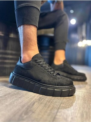 Zapatos KN144 Volt Bağcıklı Süet Erkek Günlük Sneaker Yüksek Taban Ayakkabı Sst Siyah