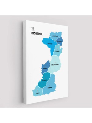Trezon Edirne Ili ve Ilçeler Haritası Dekoratif Kanvas Tablo 1329