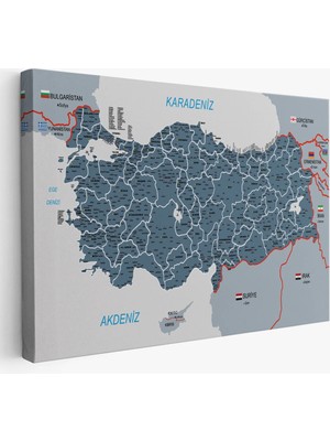 Trezon Türkiye Haritası Kanvas Tablo Il ve Ilçeli Ayrıntılı Eğitici Komşulu Tablo 3009