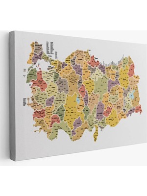 Trezon Türkiye Haritası Kanvas Tablo Il ve Ilçeli Ayrıntılı Eğitici Dekoratif Tablo 3042