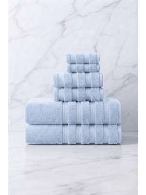 Seritaine 6'lı Işıl Premium Havlu Seti - 2 Adet Yüz Havlusu - 2 Adet El Havlusu - 2 Adet Banyo Havlusu - Açık Mavi - %100 Pamuk - 600 Gr/m2