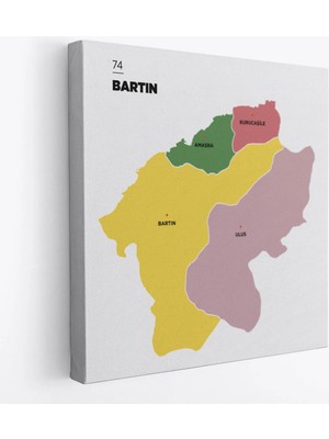 Trezon Bartın Ili ve Ilçeler Haritası Dekoratif Kanvas Tablo 1283