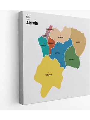 Trezon Artvin Ili ve Ilçeler Haritası Dekoratif Kanvas Tablo 1274