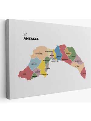 Trezon Antalya Ili ve Ilçeler Haritası Dekoratif Kanvas Tablo 1268
