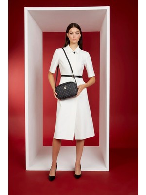 TeknoKapsül Pierre Cardin Siyah Monogram Kadın Omuz Çantası 05PO22Y1538