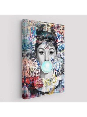Trezon Audrey Hepburn Banksy Style Duvar Sanatı Ciklet Posteri, Hepburn Kanvas TABLO-5319