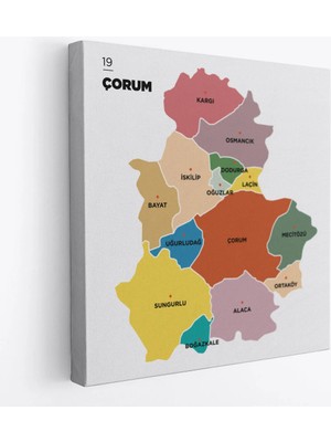 Trezon Çorum Ili ve Ilçeler Haritası Dekoratif Kanvas Tablo 1316