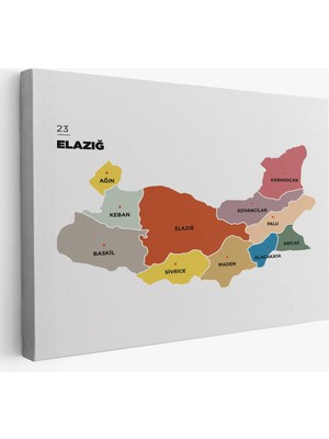 Trezon Elazığ Ili ve Ilçeler Haritası Dekoratif Kanvas Tablo 1331