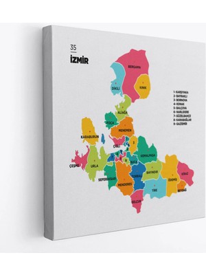 Trezon Izmir Ili ve Ilçeler Haritası Dekoratif Kanvas Tablo 1367