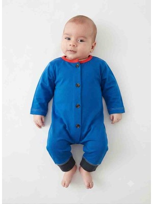 Güler Butik Esnek Nefes Alabilen Suprem Kumaş Yenidoğan Mavi Renk ve Yaka Kısmı Beyaz Turuncu ve Sarı Renkli Kol ve Bilek Kısmı Siyah Lastikli Bebek Tulumu