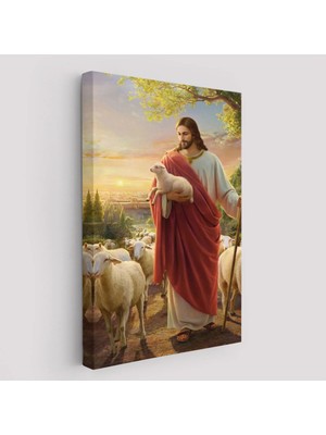 Trezon Isa Kuzu ile Isa Mesih Kayıp Kuzu Kanvas Tablo, Kilise Duvar Sanatı SÜSLEMELERI-5218