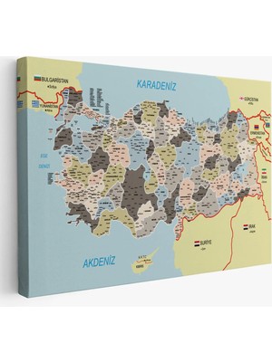 Trezon Türkiye Haritası Kanvas Tablo Il ve Ilçeli Ayrıntılı Eğitici Komşulu Tablo 3013