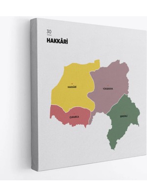 Trezon Hakkari Ili ve Ilçeler Haritası Dekoratif Kanvas Tablo 1352