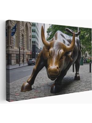 Trezon New York Boğa Heykeli Kanvas Tablo / Charging BULL-5160